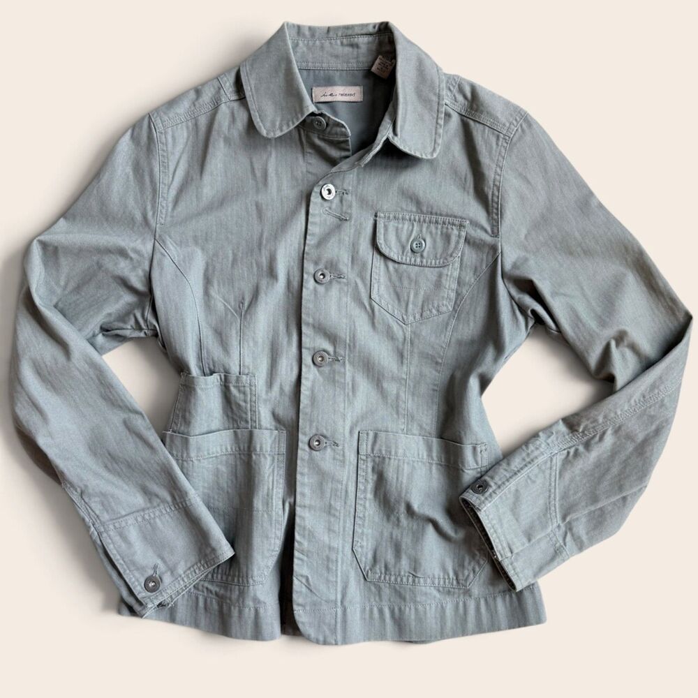 i.e. Relaxed Cotton Utility Chore Jacket M Sage Green Workwear Shacket Y2K